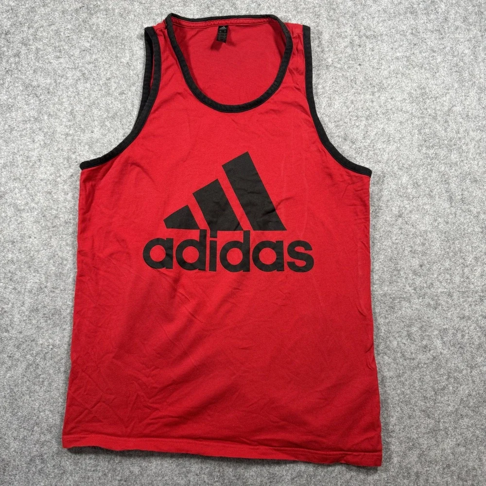 Adidas Graphic Logo Tank Top Small Red Black Cotton Sleeveless Sportswear